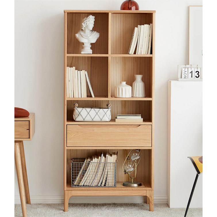 Solid oak bookcase on sale with drawers